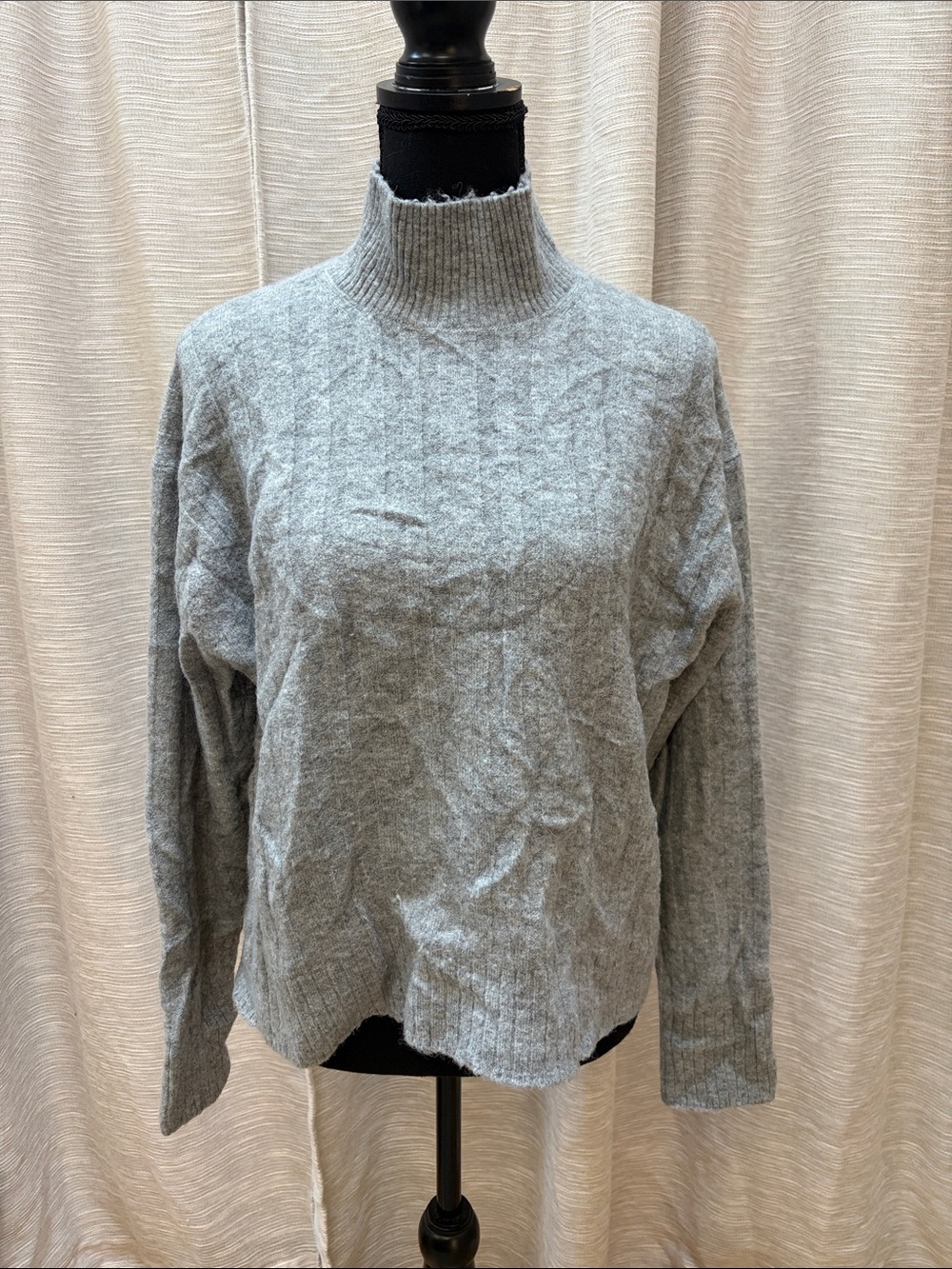 J. Crew Soft Gray Cable Mock Neck Sweater